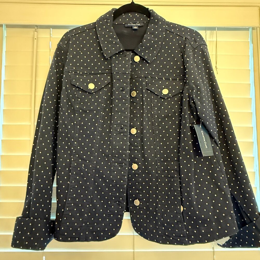 Charter Club Navy with White Polka Dot Jacket (Size: L)